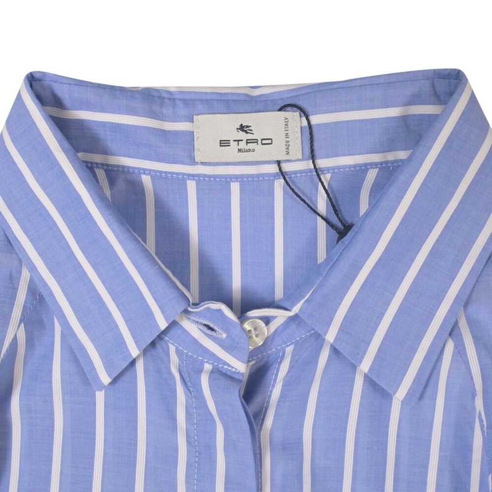 Etro Cropped Shirt Blouse in Blue Striped Cotton - Picture 4 of 5